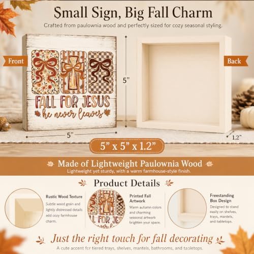 Fall For Jesus He Never Leaves Sign | Christian Triptych Bow Decor