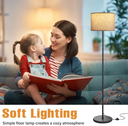 Ambimall 60'' Modern Floor Lamp with Shade, Tall Lamps for Living Room, Bedroom, Office, Dining Room, Linen Grey Shade