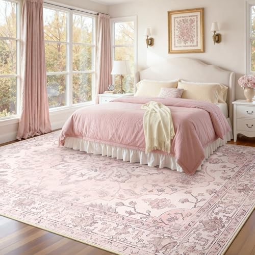 RELEANY Washable Area Rug, 7'x9', Pink