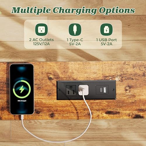 SUPERJARE 78.8 inch Narrow Behind Couch Table with 2 Charging Stations