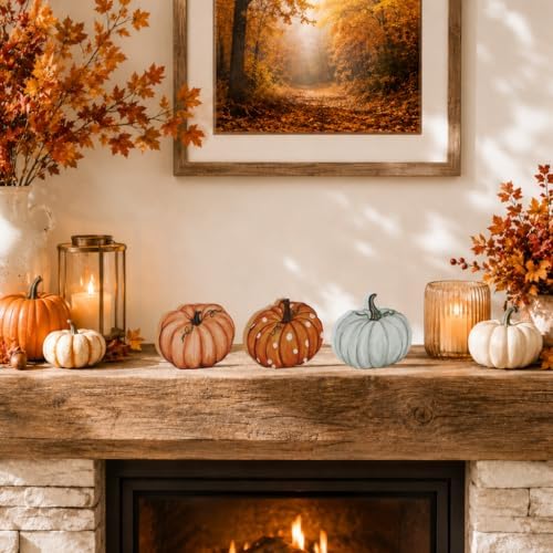 Smile Fall Wooden Decor Set 3-Piece Neutral Pumpkin Tabletop Signs for Autumn Harvest Home Decor