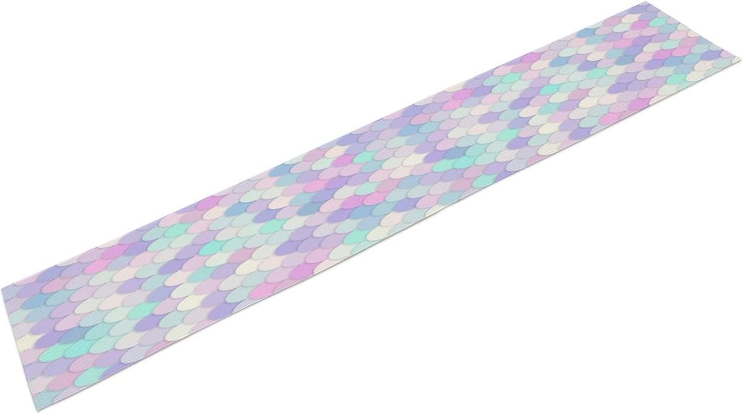 Mermaid Scales Table Runner Sea Theme Magic Blue Purple Pink Watercolor Scales Pattern Printed Linen Table Runner for