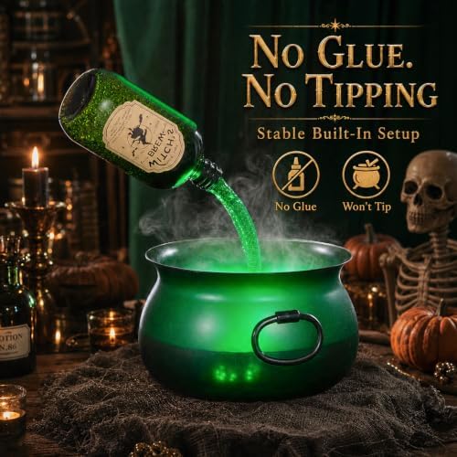 Large Translucent Witches Cauldron with Magic Floating Potion Bottles