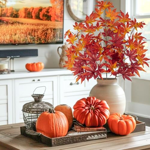 DILATATA 30 inch Artificial Maple Leaves Fake Maple Leaf Faux Fall Stem for Vase Fall Branchesfor Home Floral Arrangement Autumn Festival Thanksgiving Fall Decor