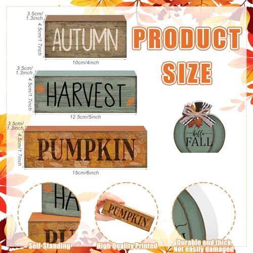 Lineshading 4 Pcs Fall Wood Block Signs Pumpkin Harvest Tiered Tray Decor