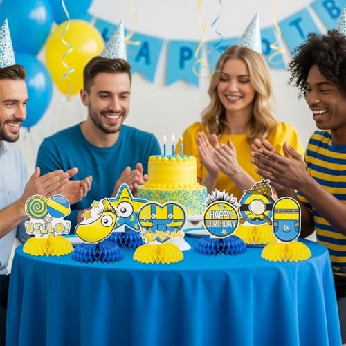 TONIFUL Happy Birthday Yellow Cartoon Themed Table Honeycomb Centerpieces