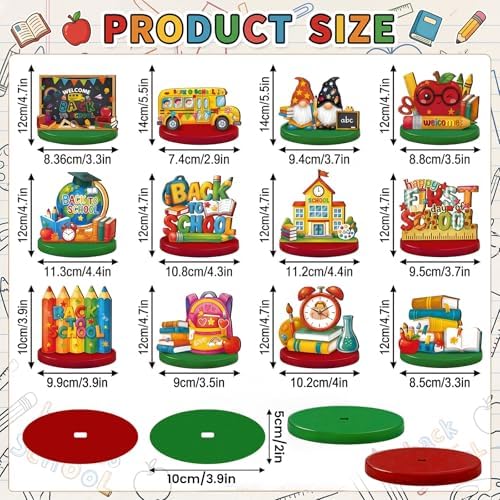 Wesiti 12 Pcs Back to School Table Decorations Wooden First Day of School Table Centerpiece Alarm Clocks Backpacks Tabletop Topper Decor for Classrooms Office Home Tiered Tray Decor Party Favor