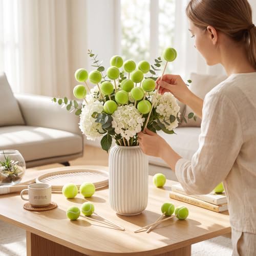 Soulchen 24 Pcs Tennis Centerpiece Sticks Set 1.57 Inches Tennis Balls with 7.87 Inches Sticks for Ball Themed Party Decorations Sports Banquet Table Centerpieces Event Decor
