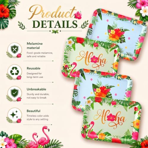 4 Pieces Tropical Serving Trays Melamine Platters