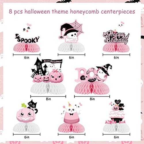 Halloween Birthday Honeycomb Centerpieces Pink Halloween Table Decorations for Birthday Party Ghost Spooky Honeycomb Pumpkin Ghost Bat Table Toppers for Girls 1st 2nd 3rd Birthday Party