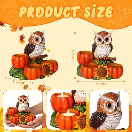 Fall Owl Candle Holder with 3 Pumpkin Tealight Holders