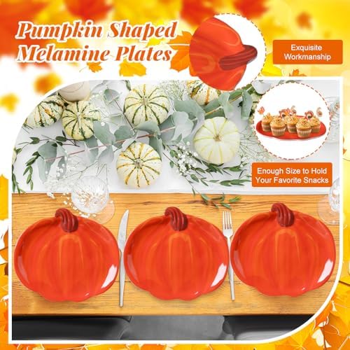 Rtteri 4 Pcs Pumpkin Shaped Plates Set Thanksgiving Serving Platter 8 Inch Fall Harvest Trays Decoration Salad Dessert Turkey Dish for Autumn Thanksgiving Party Supplies(Classic Style)