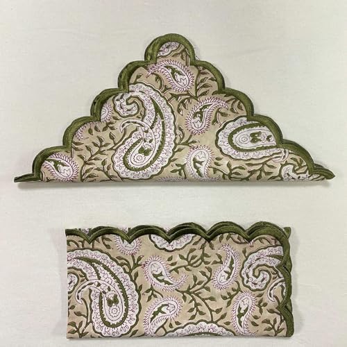 Ridhi Hand Block Print Cloth Napkins, Royal Biege, 18x18 in, Set of 4
