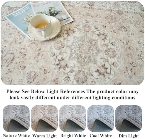 Washable 6ft Circle Round Rug: 6x6 Low-Pile Circular Rug for Living Room Bedroom Cute Office Nursery Area Rug with TPR