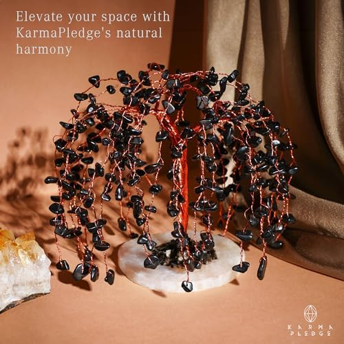 KARMAPLEDGE Chakra Tree of Life Birthday Gifts for Women, Home and Office Decor, Handmade Black Obsidian Crystal Tree