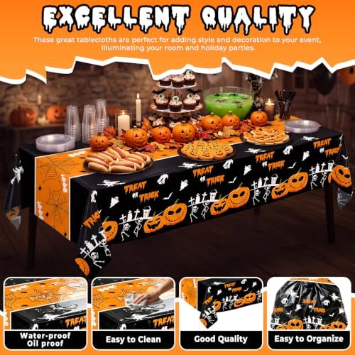 6 Pack Halloween Tablecloth, 54" x 108"Disposable Plastic Table Cloths Cute Pumpkin Ghost Halloween Table Covers for Home Decor Halloween Party Decorations