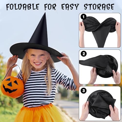 6PCS Halloween Witch Hats 98 FT Nylon Cord 24 Bats for Porch Yard Deco