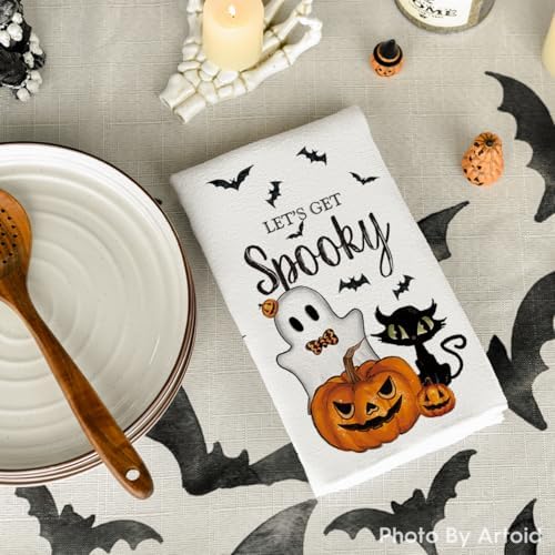 Artoid Mode Ghost Pumpkin Bats Halloween Kitchen Towels Set of 4 18x26 Inch