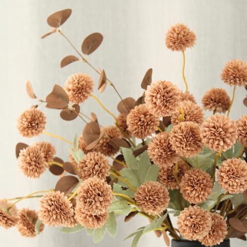 RyddeligHome Brown Mums Artificial Flowers Arrangement for Vases