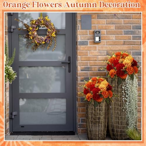XunYee 12 Pcs Fall Artificial Flowers for Outdoor Faux Mums,Burnt Orange