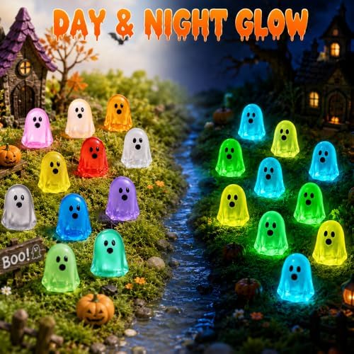DULEFUN 120Pcs Halloween Luminous Mini Ghosts Figures, 15 Colors