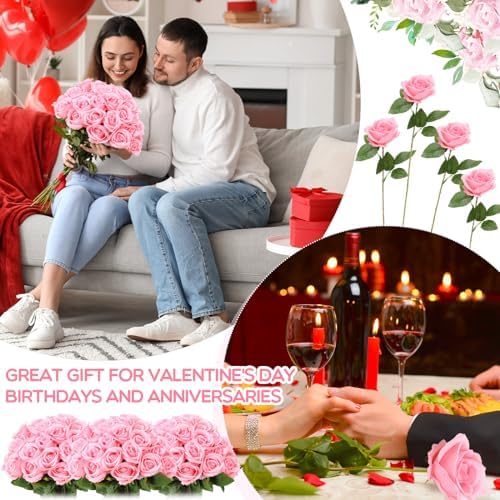 Hotop 80 Pcs Artificial Roses Flowers Bulk, Pink