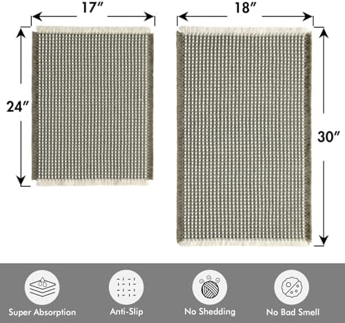 MIULEE Set of 2 Waffle Bathroom Rugs Green&Cream Bath Mat 17"x24"+20"x32"