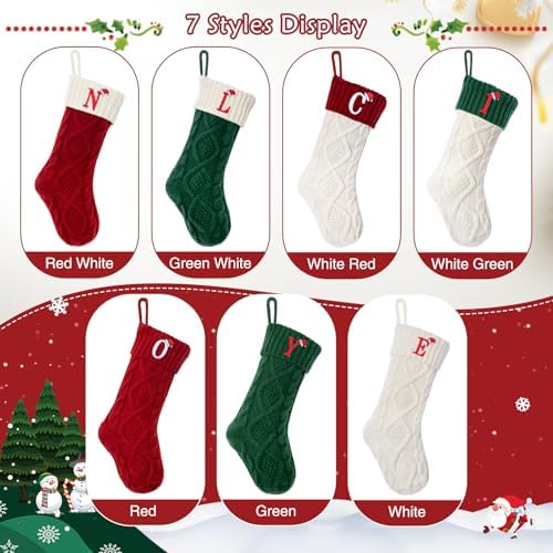 Christmas Stockings with Initials, Letter B Embroidered Xmas Stocking, 18" Large Monogram Knitted Xmas Stocking, Christmas Party Fireplace Family Hanging Stocking Decoration 1Pcs Green-White