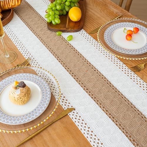 FEXIA Boho Table Runner for Fall Home Decor 12x72 Burlap with Tassels