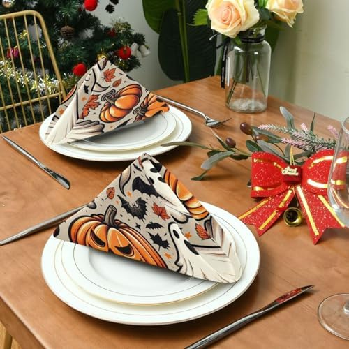 Halloween Cloth Napkins 20x20 Inch, 6 Pack Washable Dinner Napkins Reusable Napkins for Banquets, Weddings, Holiday, Party and Daily Use