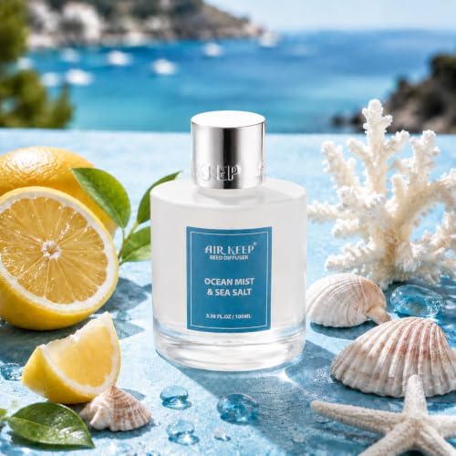 Airkeep Reed Diffuser Set,3.38 fl oz (100 ml) - Ocean Mist&Sea Salt Oil Diffusers with 8 Reed Sticks,Home Fragrance