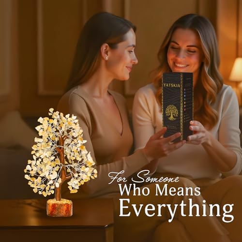 YATSKIA Citrine Crystal Tree | Natural Crystal Money Tree Desk Decor | Crystal Tree of Life | Shelf Decor for Bedroom