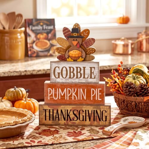 Moucuny 4 Pcs Fall Decorations For Home Wooden Thanksgiving Turkey Decor