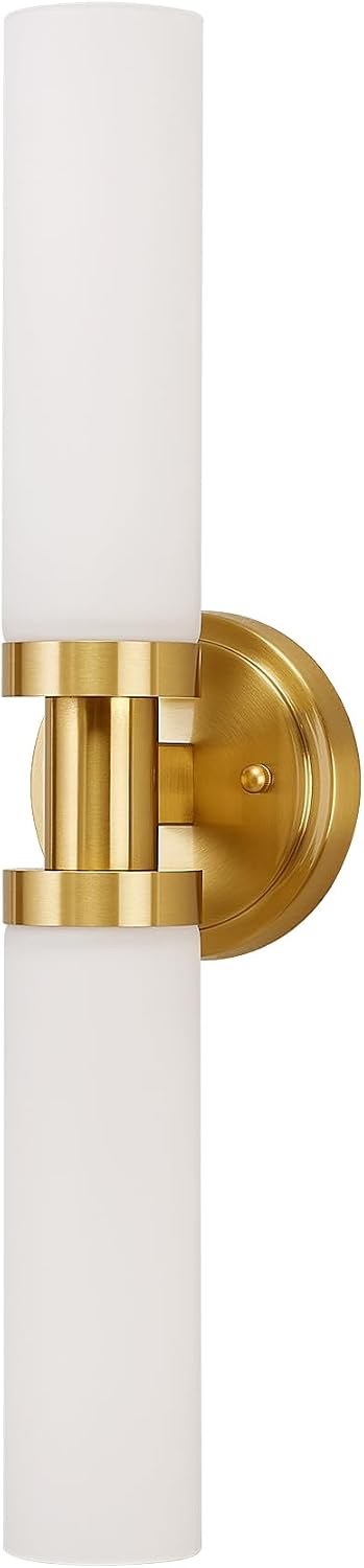 Gold Bathroom Light Fixtures Modern Vanity Lights W/White Glass Shade, 2-Light Sconces Wall Lighting for Mirror Kitchen