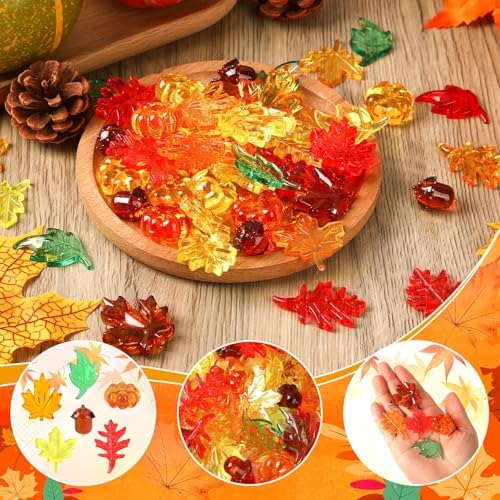 120Pcs Acrylic Leaves Mini Pumpkin Maple Leaves Acorns