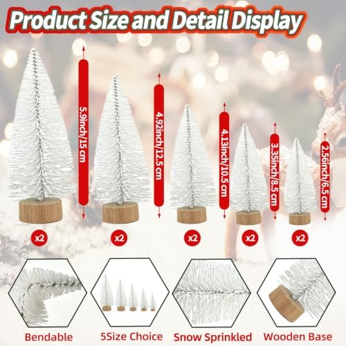 Yahpetes Mini Christmas Trees 10 Pcs Artificial Bottle Brush Trees (White)