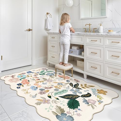 Washable 3x5 Entryway Area Rugs: Ultra Soft Floral Carpet for Kitchen Nursery Indoor Light-Weight Doormat Anti-Slip