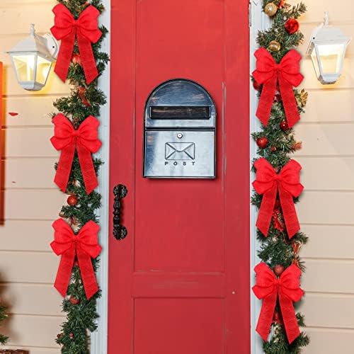 Xinnun 6 Pcs Christmas Burlap Bows Wreath Bows,Plain Style,Red