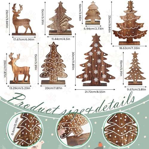 Barydat 8 Pcs Christmas Table Decorations Wooden Centerpiece, Rustic