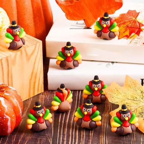 50 Pcs Mini Thanksgiving Turkey Figurines Tiny Turkey Figures Miniarue Animals Figurines Little Autumn Fall Ornaments to Hide and Seek for Thanksgiving Party Decorations (50)