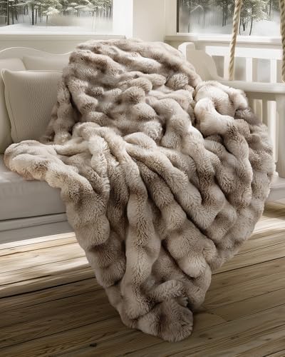 Ultra Soft Cozy Faux Fur Throw Blanket, Fuzzy Plush Thick Bubble Blanket, Oversize Luxury Fluffy Blanket for Couch