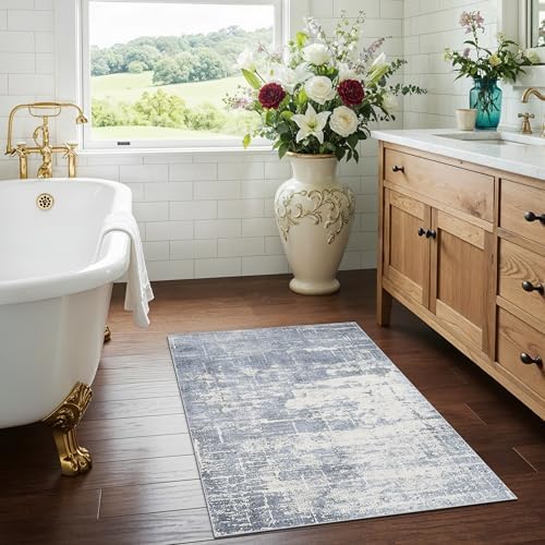 Washable 2x3 Entryway Area Rug: Modern Abstract Neutral Kitchen Rug Vintage Soft Floor Mat for Stove & Sink Area