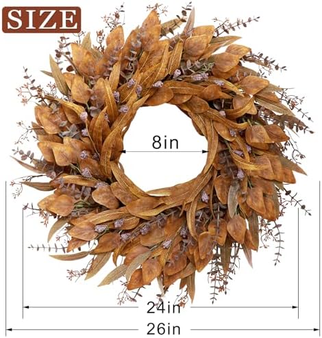 26" Artificial Fall Eucalyptus Wreath with Seeds for Front Door(Orange)