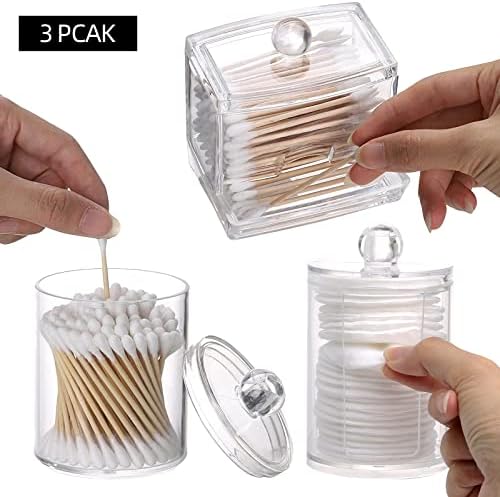 Tbestmax Bathroom Organizer Accessories Set-10 OZ,7 OZ Qtips Holder Storage with Clear Plastic Lids, Cotton Ball/Swabs