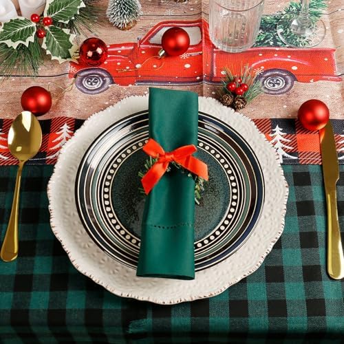 Pine Niddle Wreath Napkin Rings, Christmas Napkin Rings Set of 12 with Red Satin Bow Cloth Napkin Rings for Christmas Table Decoration, Wedding, Thanksgiving, Party, Dinner Table Decor