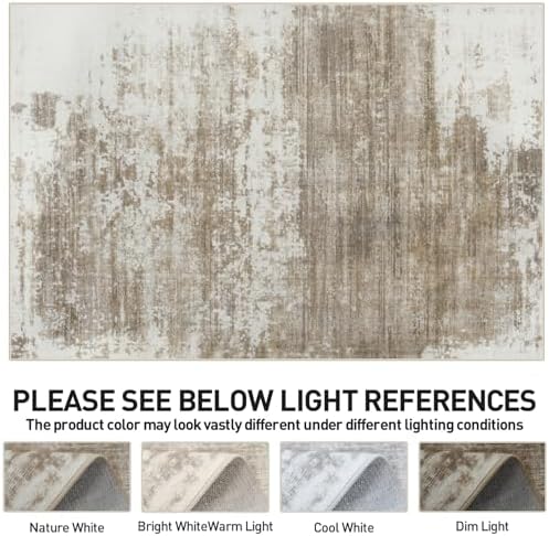 9x12 Area Rugs for Living Room: Washable Abstract Brown White Carpet