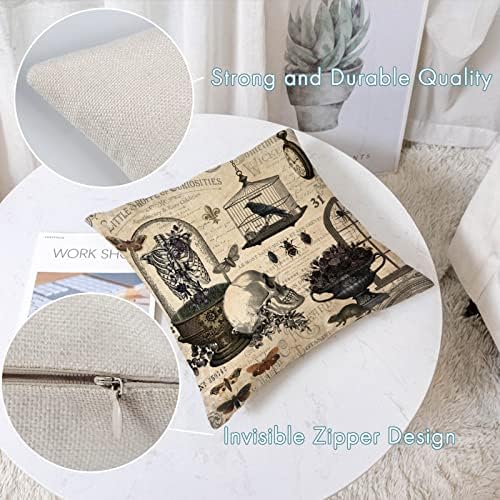YeeJu Set of 4 Halloween Decorative Throw Pillow Covers Square Cotton Linen Cushion Covers Outdoor Couch Sofa Home Pillow Cases 22x22 Inch