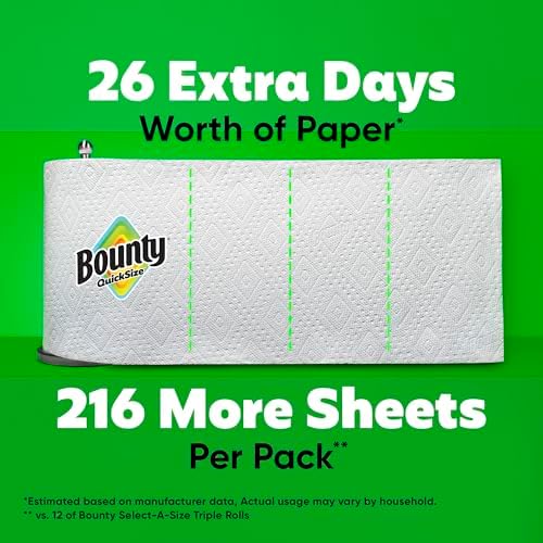 Bounty Quick-Size Paper Towels, White, 12 Family Triple = 40 Regular Rolls