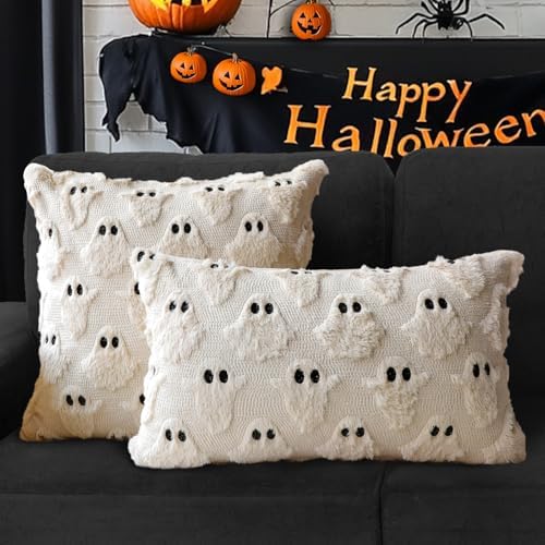 Halloween Pillow Covers 20x20 Set of 2 Beige Ghost Farmhouse Home Decor