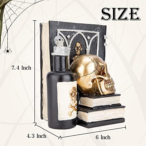 Halloween Resin Skull Heads with Books Black Figurines Indoor Decorations